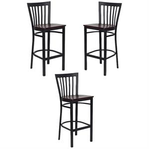 Home Square 29&quot Black Back Bar Stool in Mahogany - Set of 3