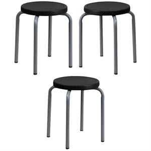 Home Square 17&quot Stackable Bar Stool with Black Seat - Set of 3