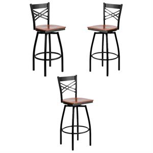 Home Square 30&quot Metal Bar Stool in Black and Cherry - Set of 3