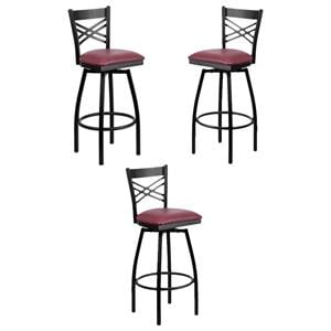 Home Square 32&quot Swivel Metal Bar Stool Burgundy and Black - Set of 3