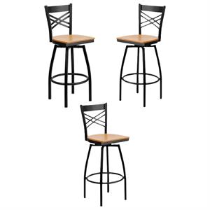 Home Square 30&quot Swivel Metal Bar Stool Black and Natural - Set of 3