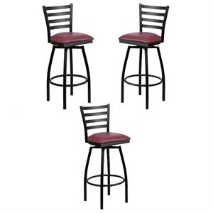 Home Square 32&quot Swivel Metal Bar Stool in Black and Burgundy - Set of 3