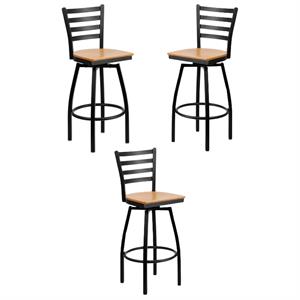 Home Square 30&quot Swivel Metal Bar Stool in Black and Natural - Set of 3