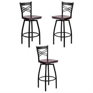 Home Square 30&quot Swivel Metal Bar Stool in Mahogany and Black - Set of 3