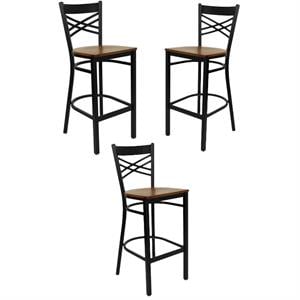 Home Square 29&quot Black Back Bar Stool in Cherry - Set of 3