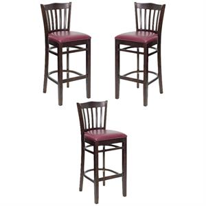 Home Square Hercules 31&quot Bar Stool in Walnut with Burgundy Seat - Set of 3