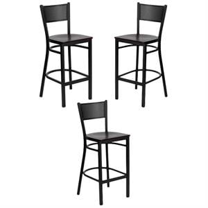 Home Square 29&quot Black Back Metal Bar Stool in Mahogany Finish - Set of 3