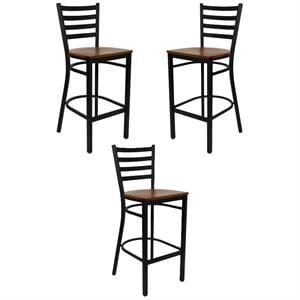 Home Square 31&quot Ladder Back Metal Bar Stool in Cherry - Set of 3