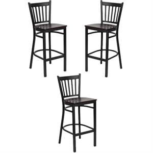 Home Square 29&quot Back Metal Bar Stool in Mahogany Finish - Set of 3