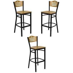 Home Square 30&quot Black Back Metal Bar Stool in Natural - Set of 3