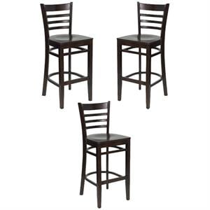 Home Square 30&quot Ladder Back Bar Stool in Walnut - Set of 3