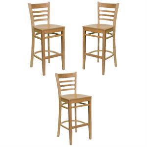 Home Square 30&quot Ladder Back Bar Stool in Natural Wood - Set of 3