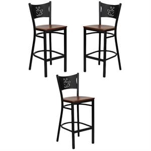 Home Square 29&quot Black Back Metal Bar Stool in Cherry - Set of 3