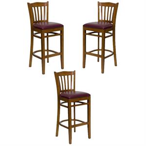Home Square Hercules 31&quot Bar Stool in Cherry with Burgundy Seat - Set of 3
