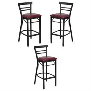 Home Square 31&quot Black Back Bar Stool in Burgundy - Set of 3
