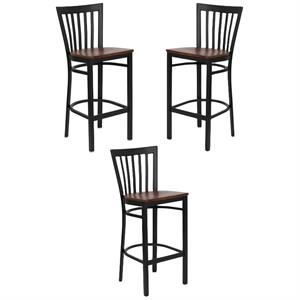 Home Square 29&quot Black Back Metal Counter Stool in Cherry - Set of 3
