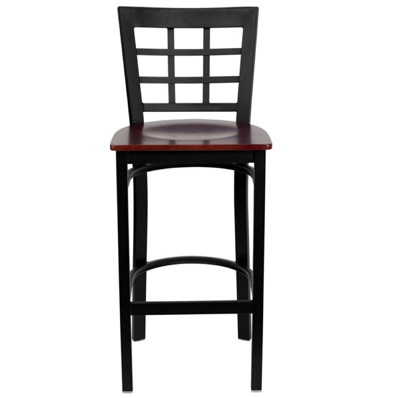 Home Square Black Back Metal Bar Stool in Mahogany - Set of 3
