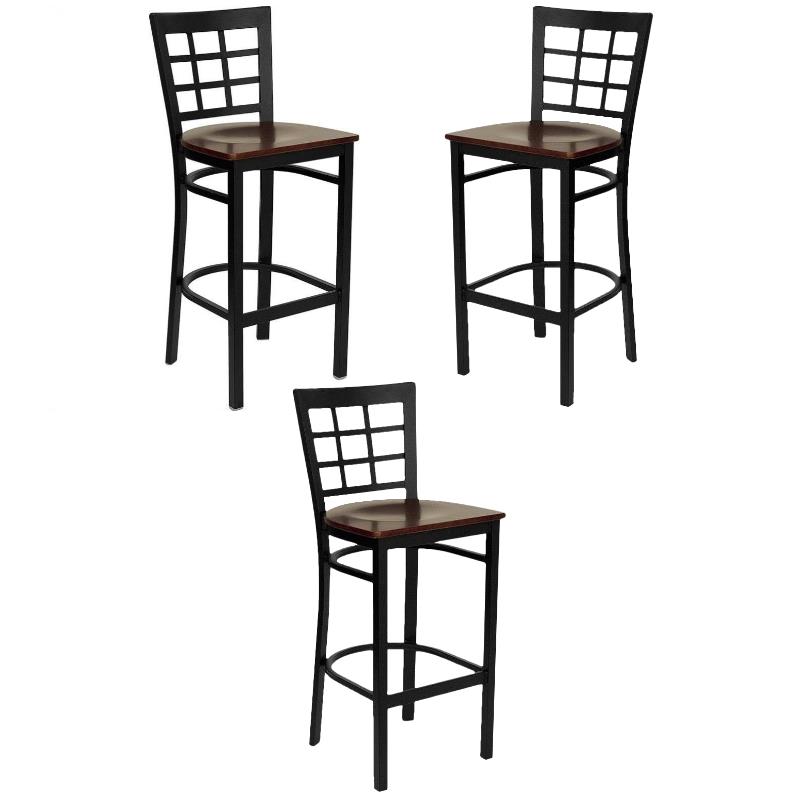 Home Square Black Back Metal Bar Stool in Mahogany - Set of 3