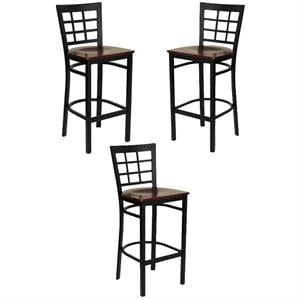 Home Square Black Back Metal Bar Stool in Mahogany - Set of 3