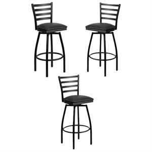 Home Square 32&quot Swivel Metal Bar Stool in Black - Set of 3