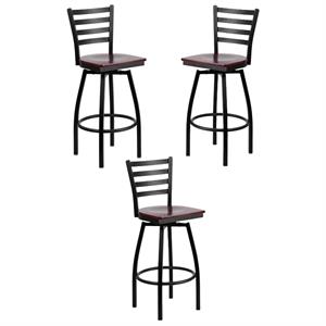Home Square 30&quot Swivel Metal Bar Stool Mahogany and Black - Set of 3