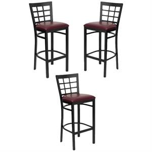 Home Square 31&quot Back Metal Bar Stool in Burgundy Finish - Set of 3