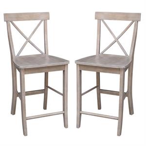 Home Square 2 Piece Solid Wood X-Back 24&quotH Counter Stool Set - Washed Gray/Taupe