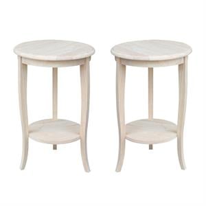 Home Square 2 Piece Solid Wood 24&quotH Round End Table Set in Unfinished Natural