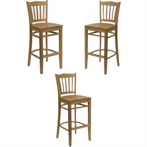 Home Square Hercules 30&quot Vertical Slat Back Bar Stool in Natural - Set of 3