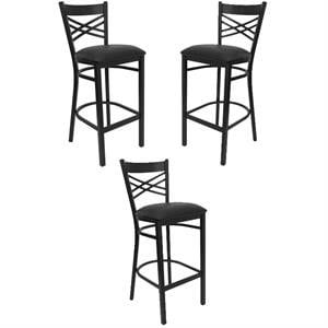 Home Square Hercules Series 30&quot Back Metal Bar Stool in Black - Set of 3