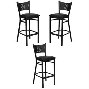 Home Square Hercules 31&quot Ladder Back Metal Bar Stool in Black - Set of 3