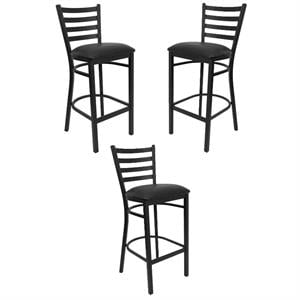 Home Square Hercules 32&quot Circle Back Bar Stool in Natural/Black - Set of 3
