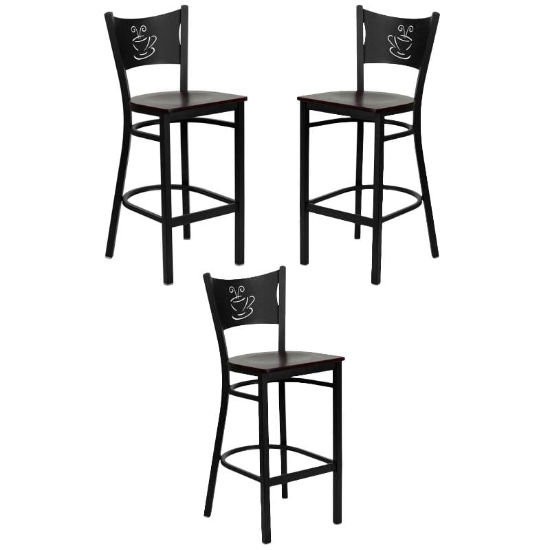Home Square Quilted Adjustable Bar Stool with Arms in Green - Set of 3