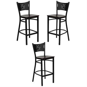 Home Square Quilted Adjustable Bar Stool with Arms in Green - Set of 3