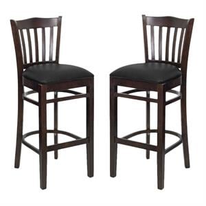 Home Square Hercules 31&quot Bar Stool in Walnut with Black Seat - Set of 2
