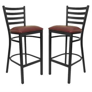 Home Square 31&quot Ladder Back Bar Stool in Burgundy - Set of 2