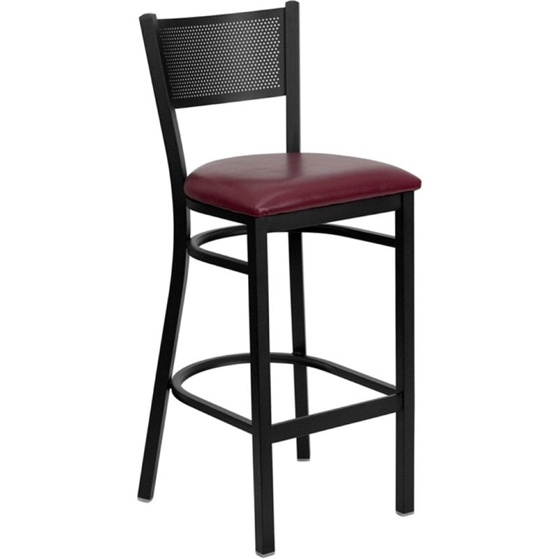 Home Square Restaurant Bar Stool in Black and Burgundy - Set of 2
