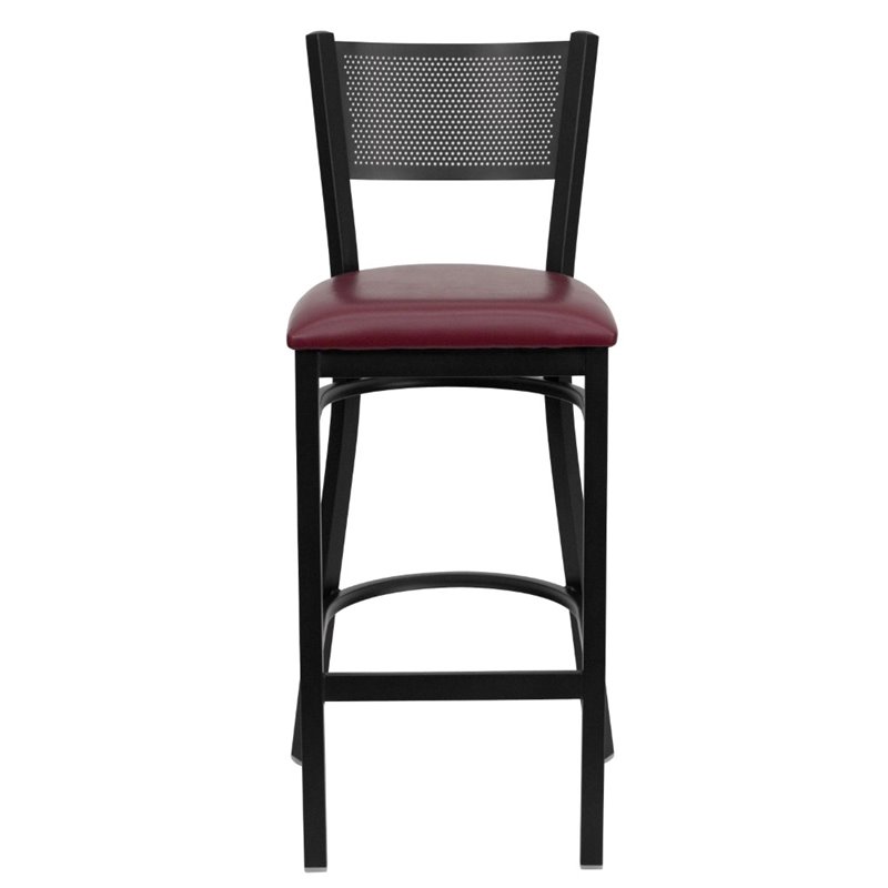 Home Square Restaurant Bar Stool in Black and Burgundy - Set of 2