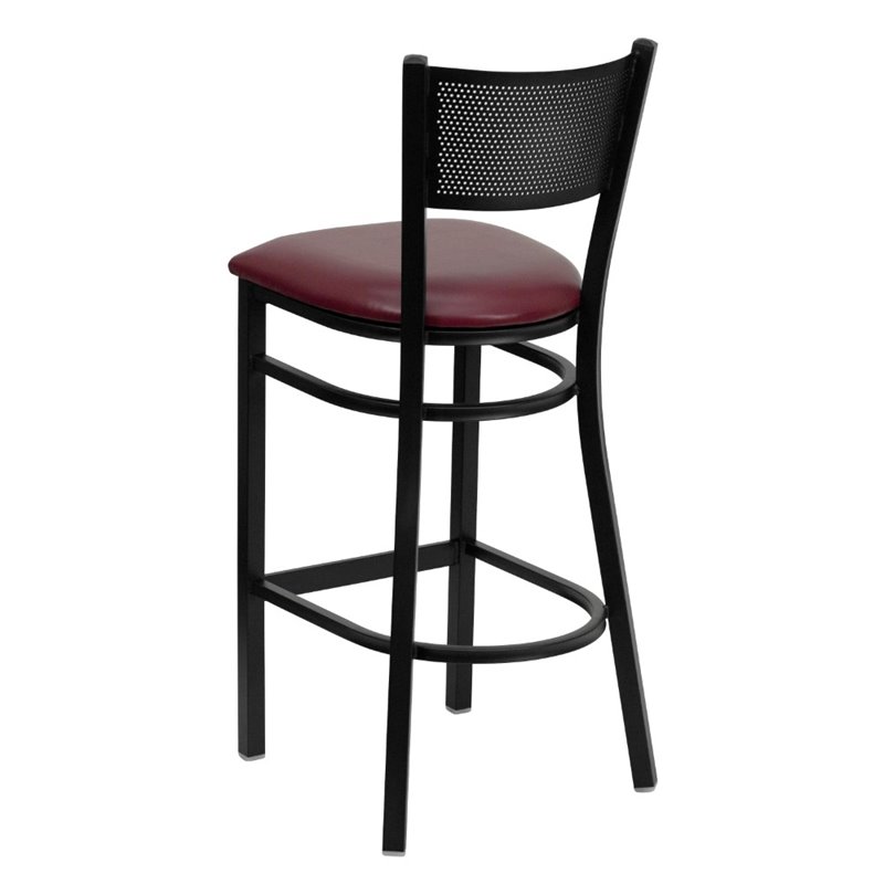 Home Square Restaurant Bar Stool in Black and Burgundy - Set of 2