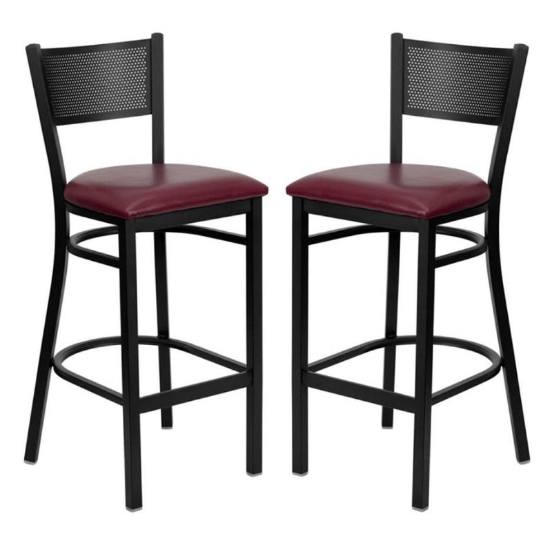 Home Square Restaurant Bar Stool in Black and Burgundy - Set of 2