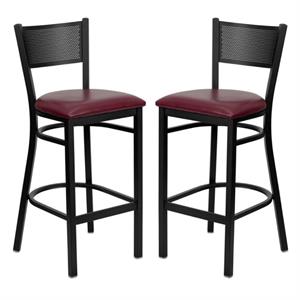 Home Square Restaurant Bar Stool in Black and Burgundy - Set of 2