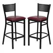 Home Square Restaurant Bar Stool in Black and Burgundy - Set of 2