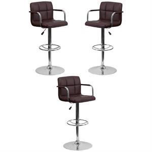 Home Square Quilted Bar Stool with Arms in Brown Finish - Set of 3