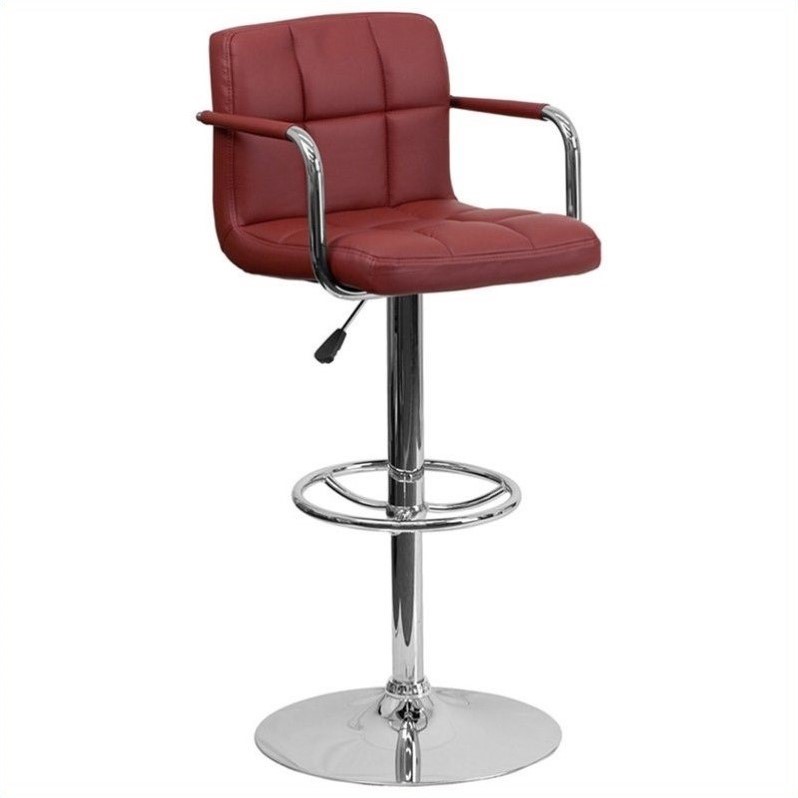 Home Square Quilted Bar Stool with Arms in Burgundy - Set of 3