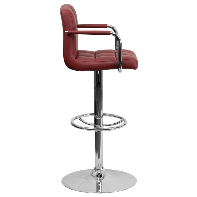 Home Square Quilted Bar Stool with Arms in Burgundy - Set of 3