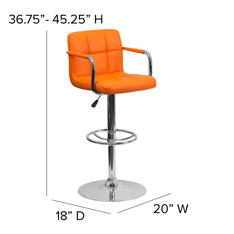 Home Square Quilted Bar Stool with Arms in Orange Finish - Set of 3