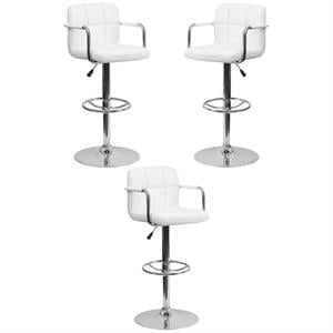 Home Square Quilted Bar Stool with Arms in White Finish  - Set of 3
