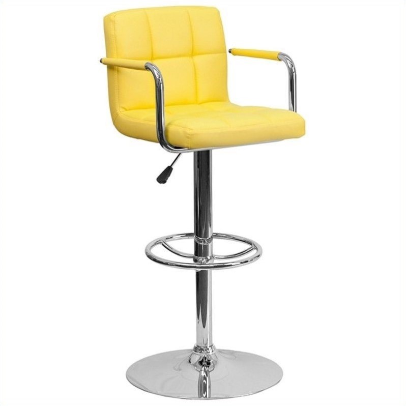 Home Square Quilted Bar Stool with Arms in Yellow Finish - Set of 3