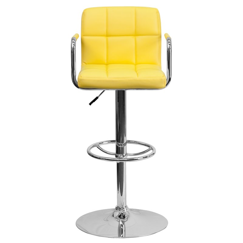 Home Square Quilted Bar Stool with Arms in Yellow Finish - Set of 3