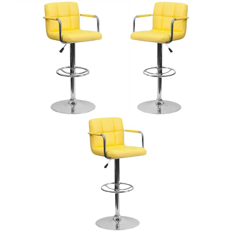 Home Square Quilted Bar Stool with Arms in Yellow Finish - Set of 3
